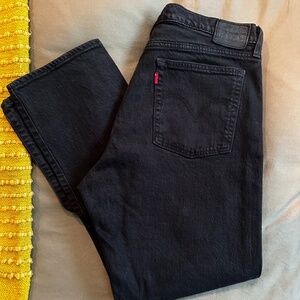 Levis Premium Wedgie Straight Jeans Womens Black Denim Button Fly Size 32